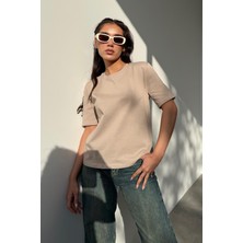 Camel %100 Pamuk Vatkalı Oversize Kadın T-Shirt MG2442