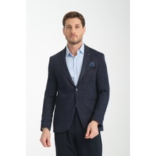 Takiro Erkek Lacivert Esneyen Kumaş Slim Fit Mono Yaka Blazer Ceket
