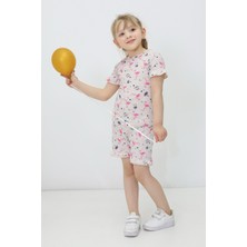 Kız Çocuk Yazlık Flamingolu Şortlu Pijama Takımı - Ev Giyim Pijama- 2'li Takım 3-7 Yaş Takım