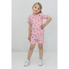 Kız Çocuk Yazlık Flamingolu Şortlu Pijama Takımı - Ev Giyim Pijama- 2'li Takım 3-7 Yaş Takım