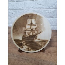 18,5X18,5 cm Ahşap Yakma Donanma Gemisi ve Dalgalar Tablo