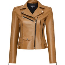 Derimod Bella Kadın Camel Biker Kısa Deri Ceket 25SGD5106U4