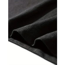 Kadın V Yaka Beyaz Siyah T-Shirt Baskılı Oversize Salaş