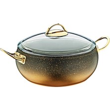 3141 - 2 Parça, Biogranit, Isıya Dayanıklı Kapaklı, 34X12 cm - 10,5 Litre - Gold Gövde, Gold Detay