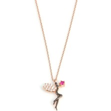 925 Ayar Gümüş Peri Kolye, Pembe - Beyaz Taş