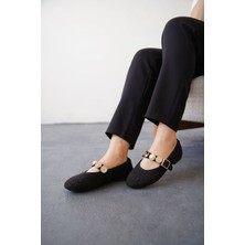 Kadın Venily Pullu Düz Babet - Siyah