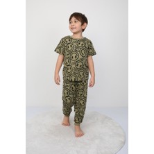 Erkek Çocuk Gülen Yüz Desenli Yazlık Pijama Takımı %100 Pamuk Süprem Penye 3-13 Yaş
