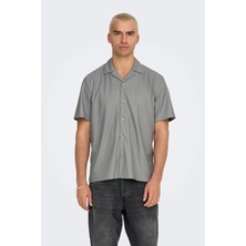 Only & Sons Erkek Onskarı rahat Kesim Kısa Kollu Çıt Çıt Düğmeli Gömlek 22032560 Gri