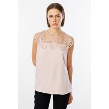 Ekol Kadın Dantel Detaylı Şifon Bluz 3054 Pudra