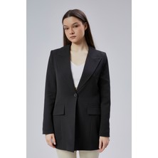 Siyah Kruvaze Uzun Blazer Ceket