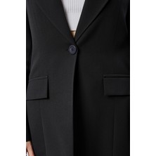 Siyah Kruvaze Uzun Blazer Ceket
