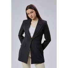 Siyah Kruvaze Uzun Blazer Ceket