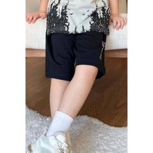 Erkek Çocuk Ağaç ve Güneş Baskılı T-Shirt Yazı Detaylı Bej Şortlu Takım