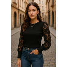 Ag Shoppings Kadın Uzun Kollu Bisiklet Yaka Kolları Çiçekli Waffle Bluz