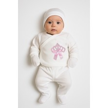 Trend Bebe Butik 5 Parça Kız Bebek Hastane Çıkışı Takımı | Pembe Taç Desenli Zıbın Seti Şapkalı Eldivenli Set