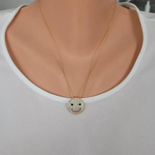 925 Ayar Gümüş Gülen Yüz Kolye, Sarı - Beyaz Mavi Taş