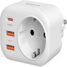 AC-115 2500W 3.4A 2usb 1type-C 1soket Akım Korumalı Şarj Adaptörü Priz Çoğaltıcı