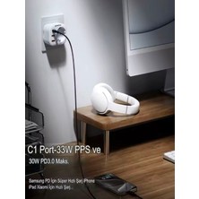 AC-115 2500W 3.4A 2usb 1type-C 1soket Akım Korumalı Şarj Adaptörü Priz Çoğaltıcı