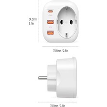 AC-115 2500W 3.4A 2usb 1type-C 1soket Akım Korumalı Şarj Adaptörü Priz Çoğaltıcı