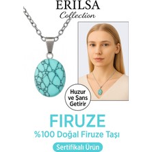 Sertifikalı Aaa+ Oval Firuze Turkuaz Taşı Kolye - Gümüş Aparat Nazara Karşı Koruma ve Huzur Sağlar