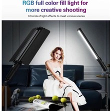 Stick Rgb LED Işık Tripod Ayak Dahil Fotoğraf ve Video Çekimleri Için Rgb Mod OLED Ekran 3000K - 6000K 12 Farklı Işık Efekti Aydınlık Kontrolü Göz Yormayan Yumuşak Işık Kumandalı Profesyonel FL600