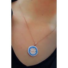 Ose Shop Zirkon taşlı mine işçiliğinde gümüş üzerine rose altın kaplama kolye
