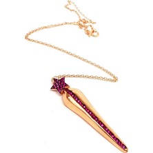Ose Shop Pembe zirkon taşlı yıldız figürlü gümüş üzerie rose altın kaplama modern yıldız kolye