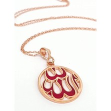 Ose Shop Allah Yazılı Mineli Kırmızı Rose Gümüş Kolye
