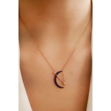 Ose Shop Modern lacivert zirkon taşlı gümüş rose ay yıldız kolye