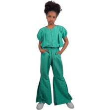 İrem Çocuk Giyim Kız Çocuk Gömleği Düğme Kapamalı Ispanyol Paça Pantolon Takımı