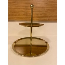 Sunum Servis Tabak 2 Katlı Kurabiyelik Çelik Altın Ayaksız