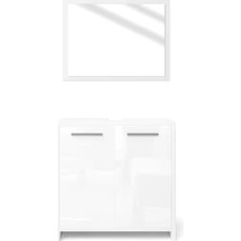 60 cm Beyaz Aynalı Banyo Dolabı Seti – Parlak Sunta, Modern Tasarım