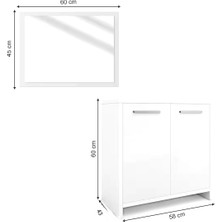 60 cm Beyaz Aynalı Banyo Dolabı Seti – Parlak Sunta, Modern Tasarım