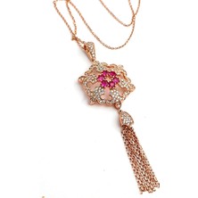 Ose Shop Zirkon Taşlı 925AYAR Gümüş Rose Tasarım Lüks Kolye