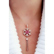 Ose Shop Zirkon Taşlı 925AYAR Gümüş Rose Tasarım Lüks Kolye