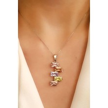 Ose Shop renkli baget kesim zirkon taşlı gümüş lüks kolye
