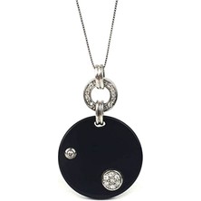 Ose Shop Zirkon Taş Detaylı Oniks Taşlı 925 Ayar Gümüş Modern Kolye