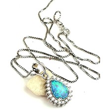 Ose Shop Zirkon taş detaylı opal taşlı italyan 925 ayar gümüş damla kolye
