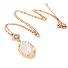 Ose Shop Kuvars Taşlı Gümüş Rose Altın Kaplamalı Kolye