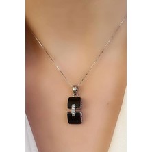 Ose Shop Zirkon taş detaylı oniks taşlı 925ayar gümüş ıtalyan tasarımı lüks kolye