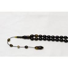 8X11 mm Tacir Usta Işçilikli Sarı Siyah Ateşi Kehribar Tesbih - Şeffaf Delim Tespih