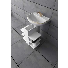 Modern Raflı Lavabo Altı Banyo Dolabı – Minimalist Beyaz - sonomo Tasarım, Açık Raf Sistemli