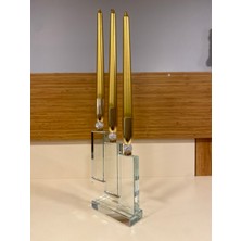 Mumluk Şamdan 3'lü Kristal Taşlı Pirinç Altın