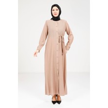 Beyza Düğmeli Bej Elbise 9181