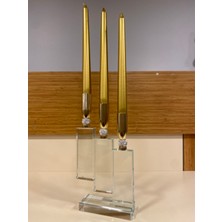 Mumluk Şamdan 3'lü Kristal Taşlı Pirinç Gümüş