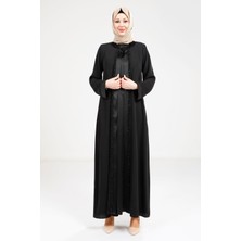 Beyza Saten Elbiseli Siyah Abaya 9269