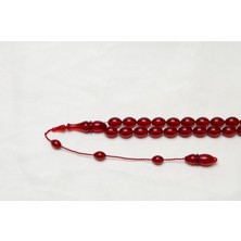 Kırmız Ateş Kehribar Tesbih 8X11 mm Beyzi Püsküllü Tesbih