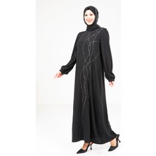 Beyza Omuz Pileli Siyah Elbise 9318