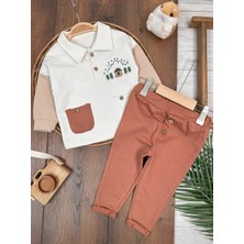 Babybiscoi Ayıcık Nakışlı Polo Yaka Cep Detaylı 2'li Erkek Bebek Takım