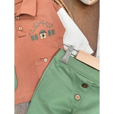 Babybiscoi Ayıcık Nakışlı Polo Yaka Cep Detaylı 2'li Erkek Bebek Takım